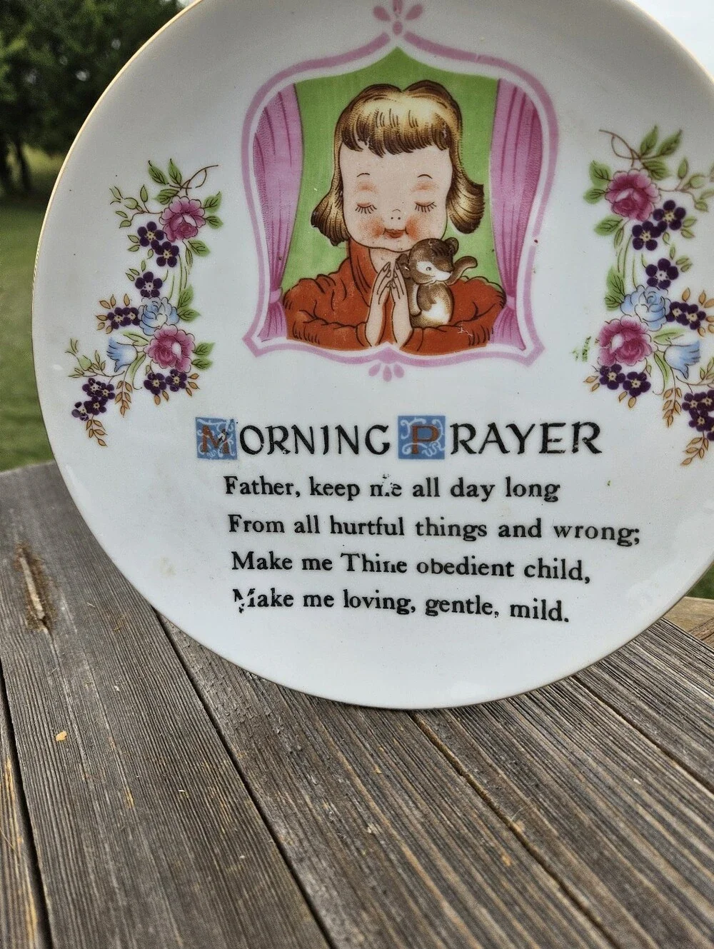 Vintage Morning Prayer Child Plate Norleans Japan Religious Nursery Decor Gold